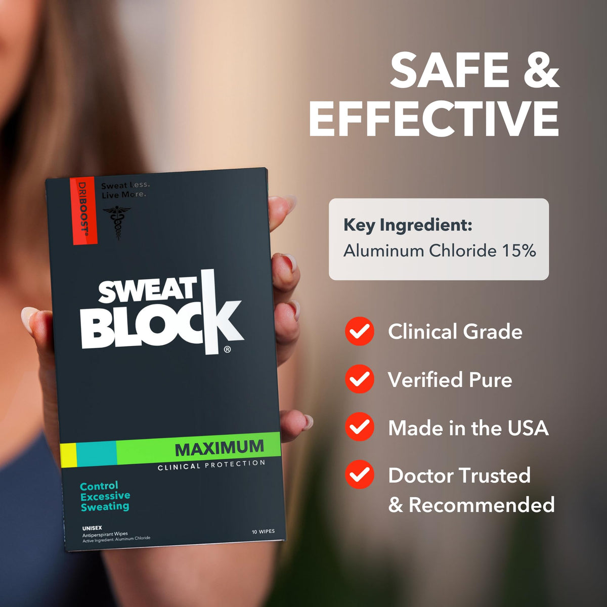 SweatBlock Antiperspirant Wipes, 10 Count