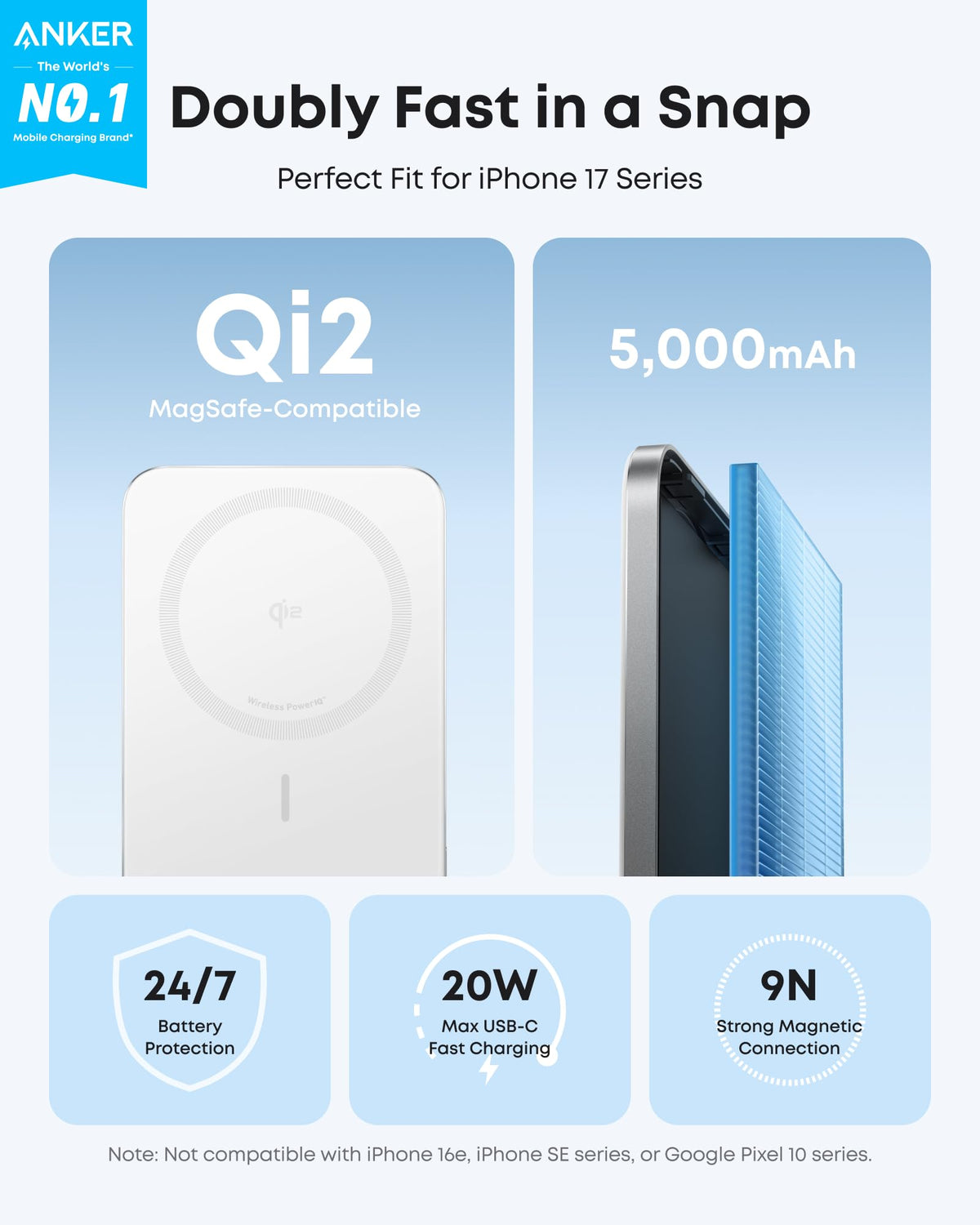 Anker Nano Power Bank, 5,000mAh Magnetic Qi2 15W, for iPhone 12-17