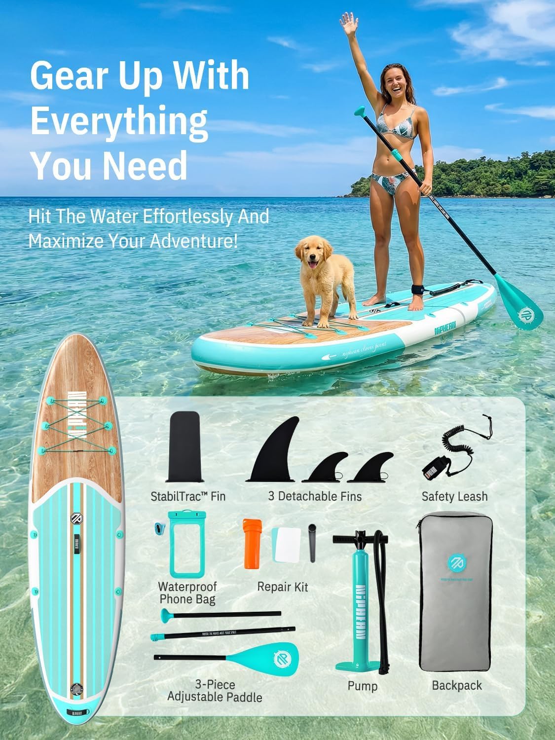 Niphean Inflatable Stand Up Paddle Board with Accessories, 10'6"