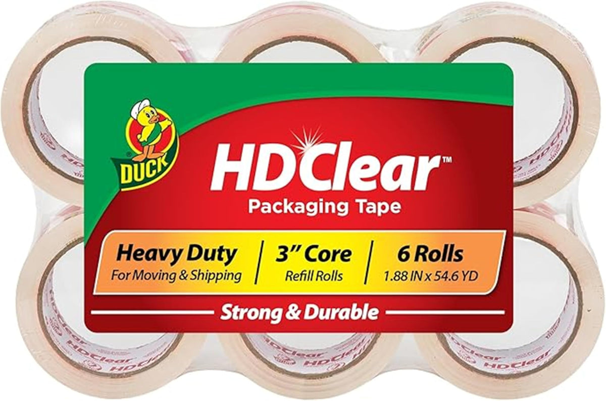 Duck Brand HD Clear Packaging Tape, 1.88-Inch x 54.6-Yard, 6-Pack