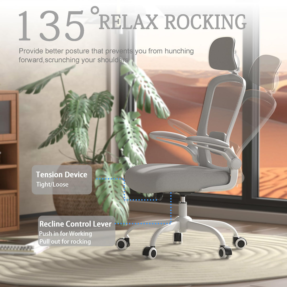 Mimoglad High Back Ergonomic Office Chair, Moon Grey