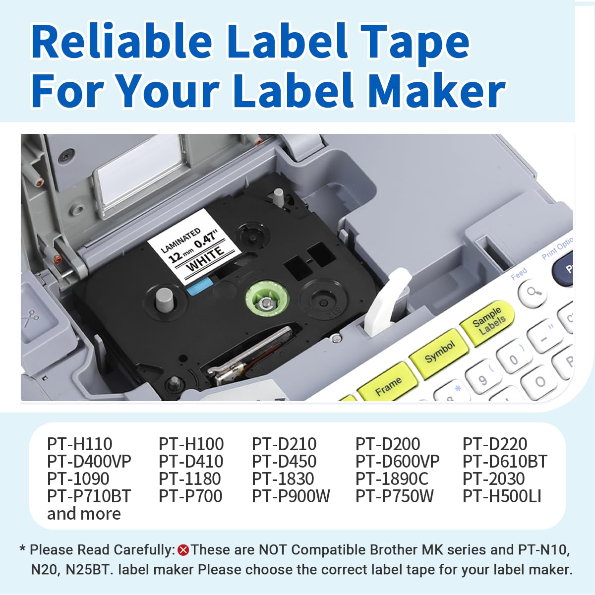 TZe-231 Label Tape for Brother P-Touch, 12mm, 5 Pack