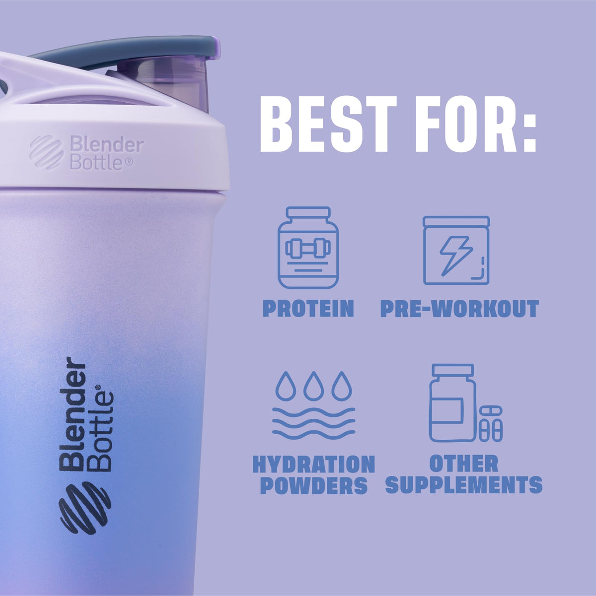 BlenderBottle Strada Sleek Insulated Bottle, 25 oz, Lavender Ombre