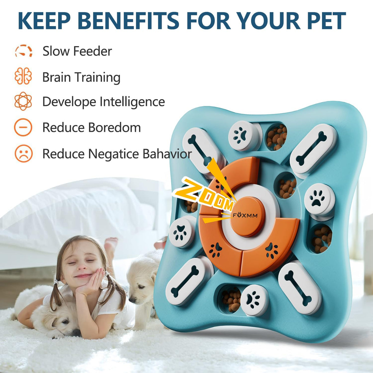 FOXMM Interactive Dog Treat Puzzle Toy with Squeaker, Level 2