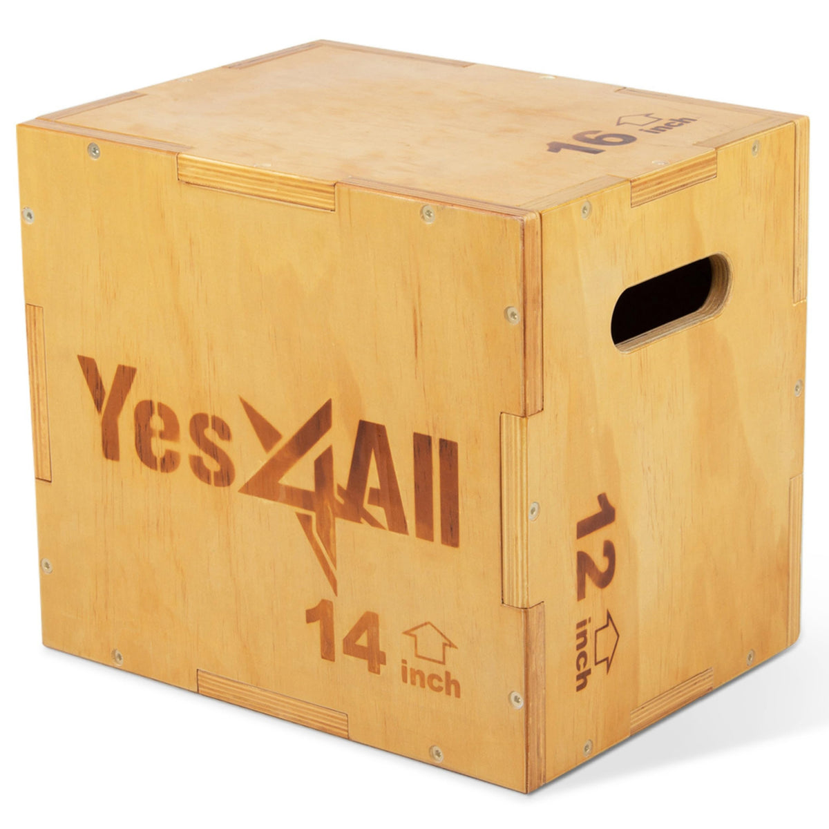 Yes4All 3-in-1 Wooden Plyo Box, Basic Wood, 16 x 14 x 12 in