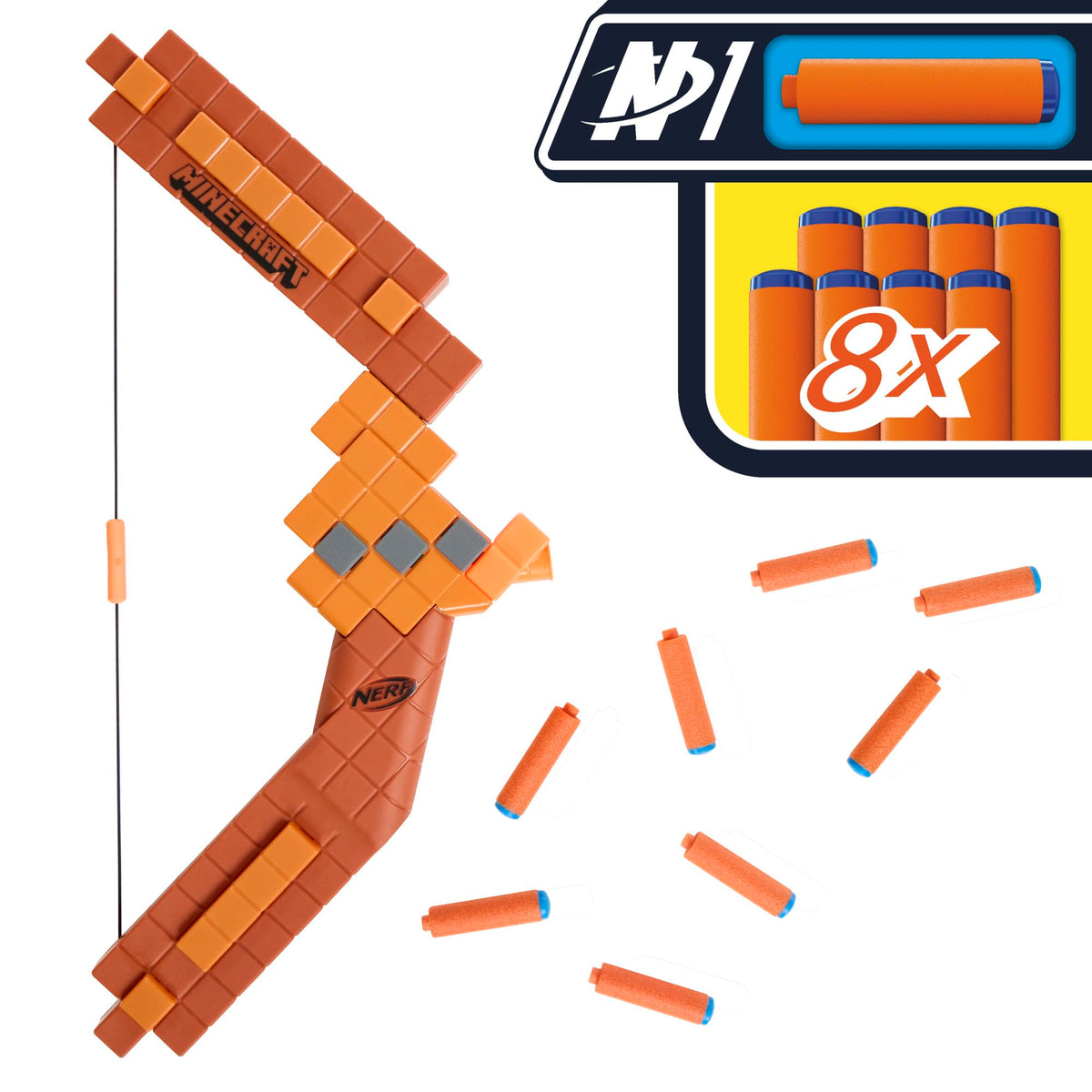 Nerf Minecraft Bow Dart Blaster, 8 Nerf N1 Darts, Ages 8+