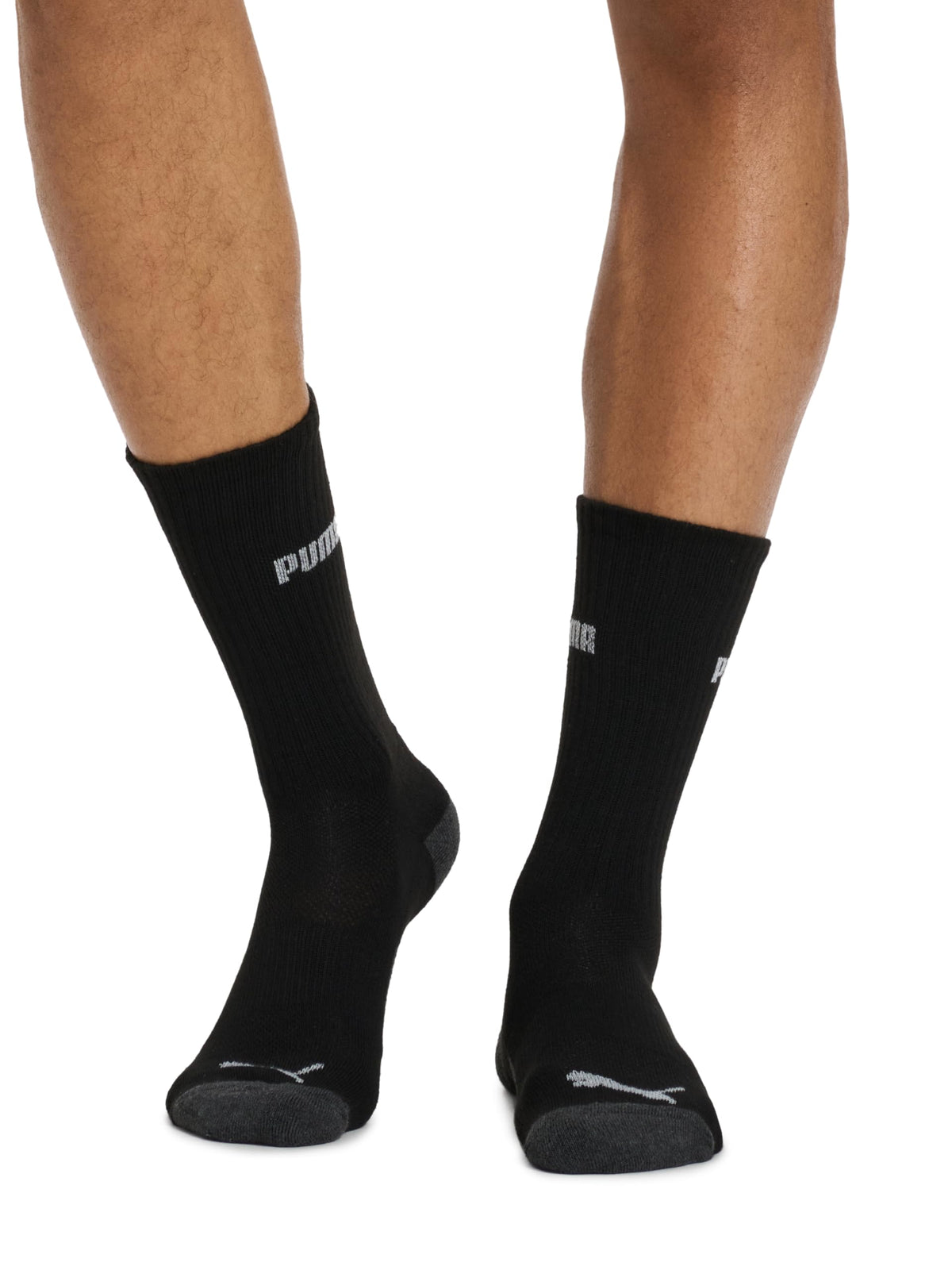 PUMA Men's Crew Socks, Black/Grey Logo, 10-13, 6 Pack