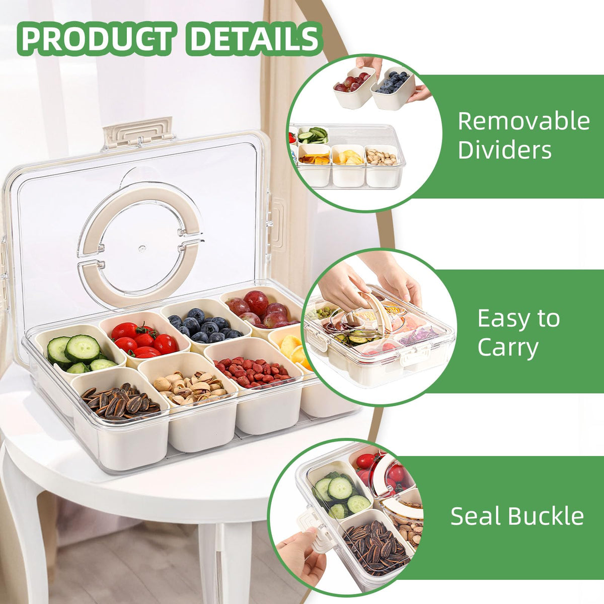 Divided Snackle Box Container with Lid & Handle