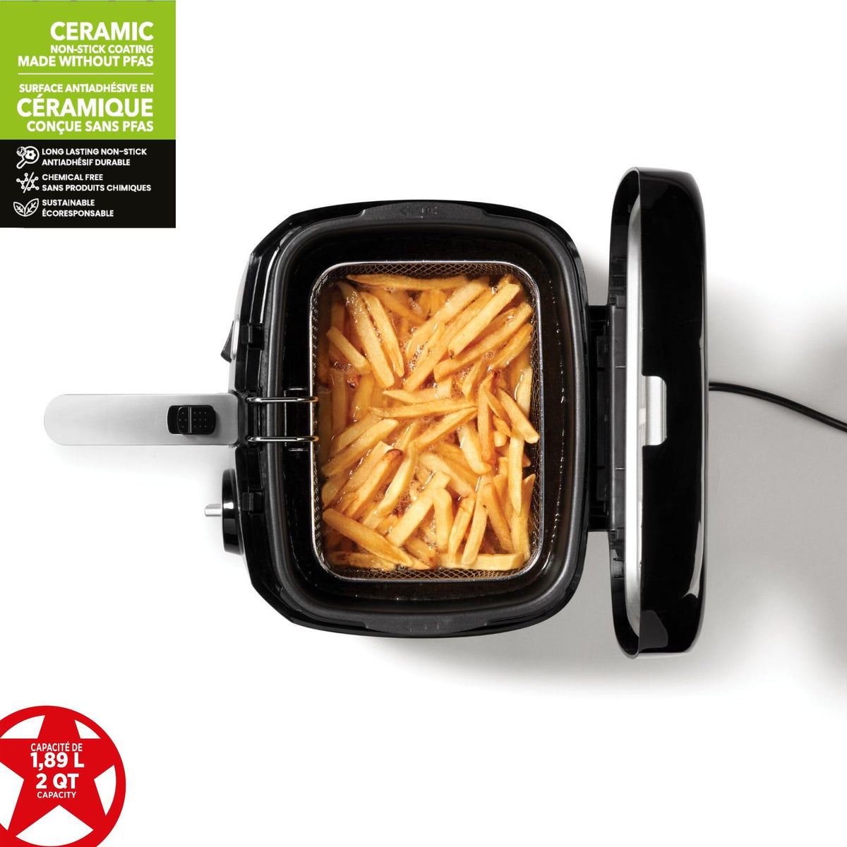Starfrit Deep Fryer, 2.5L Capacity, Ceramic Bowl, Black
