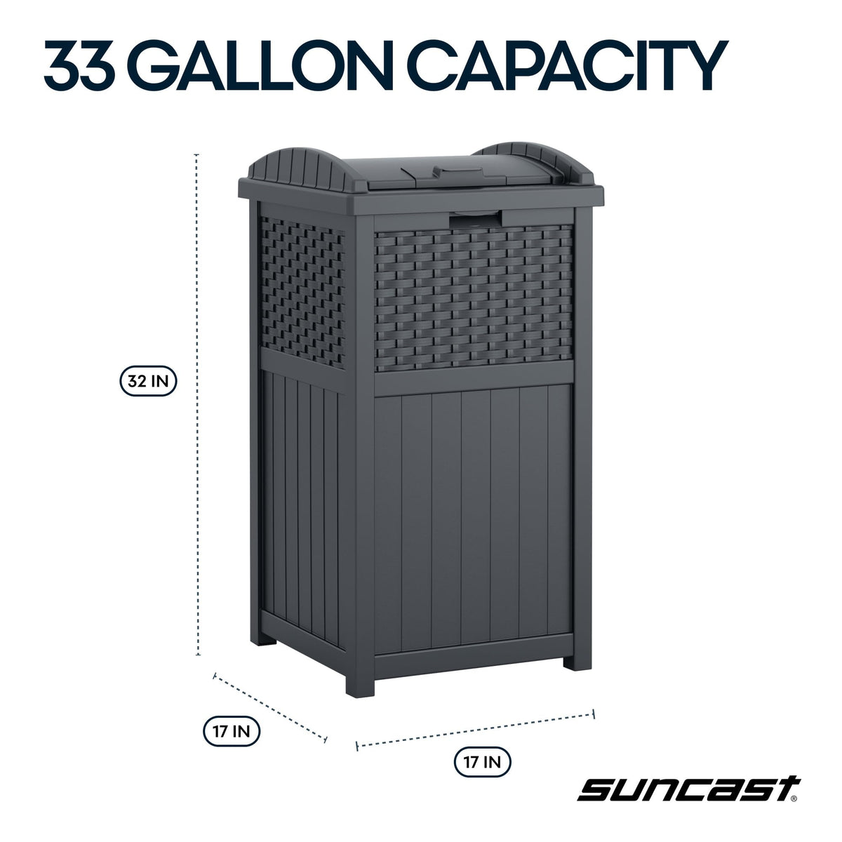 Suncast 33 Gallon Wicker-Style Hideaway Trash Can, Cyberspace Grey