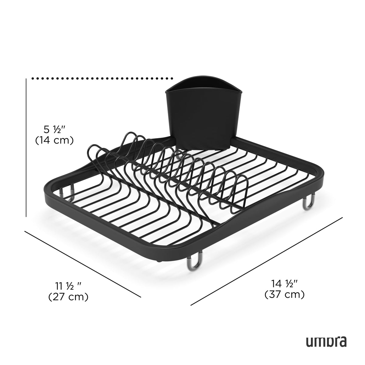 Umbra Sinkin Dish Drying Rack with Cutlery Holder, Standard, Black