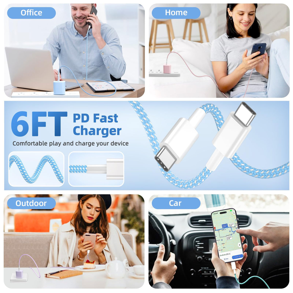 USB C Charger for iPhone with 6FT USB C to C Cable, 20W, 4 Pack