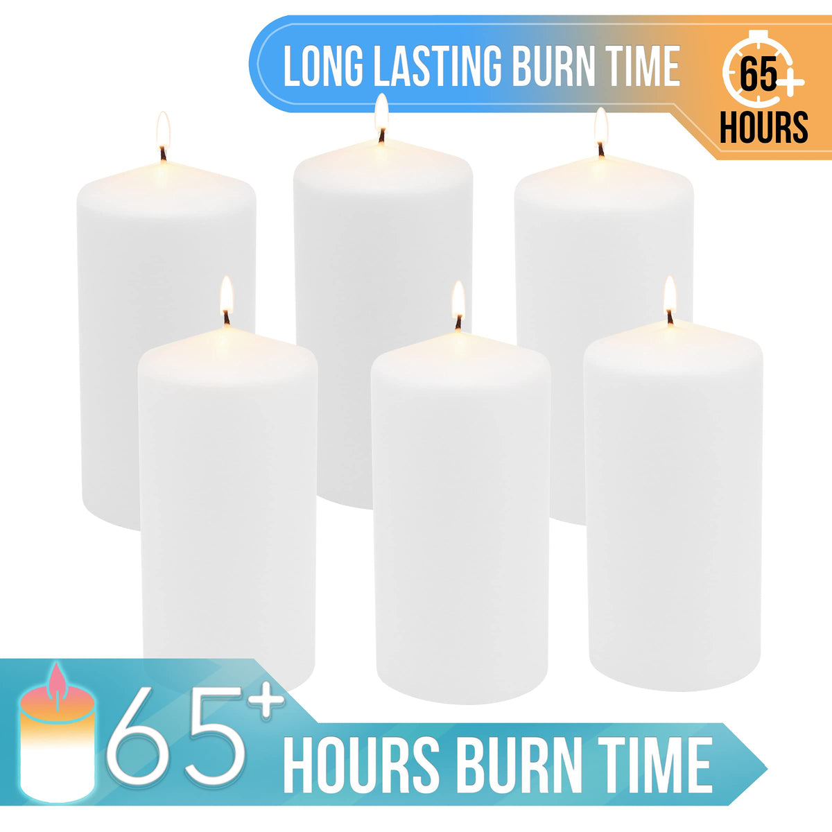 Stonebriar Unscented White Tall Pillar Candles, 3" x 6", 6 Count