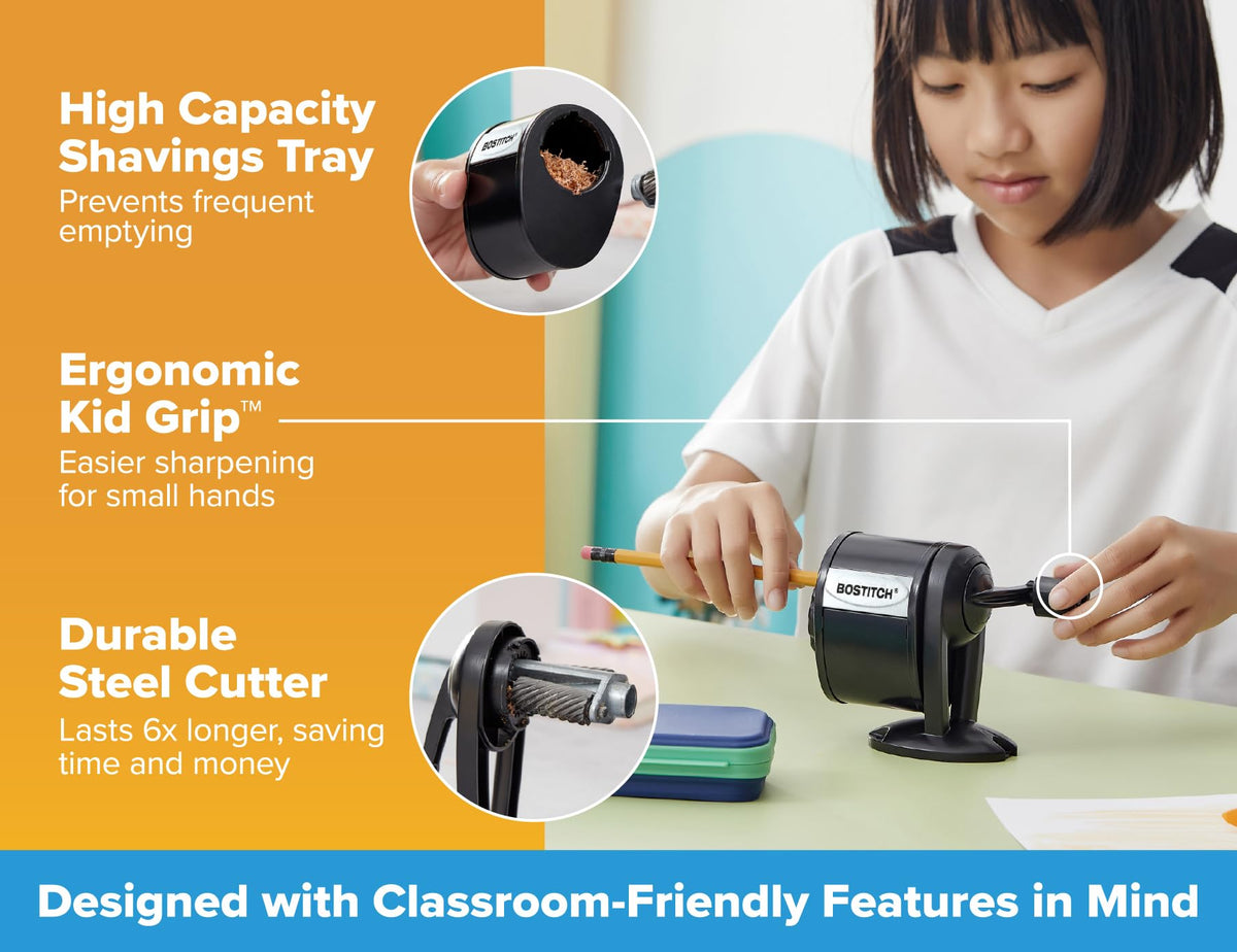 Bostitch MPS1-BLK Wall Mount Manual Pencil Sharpener, Black