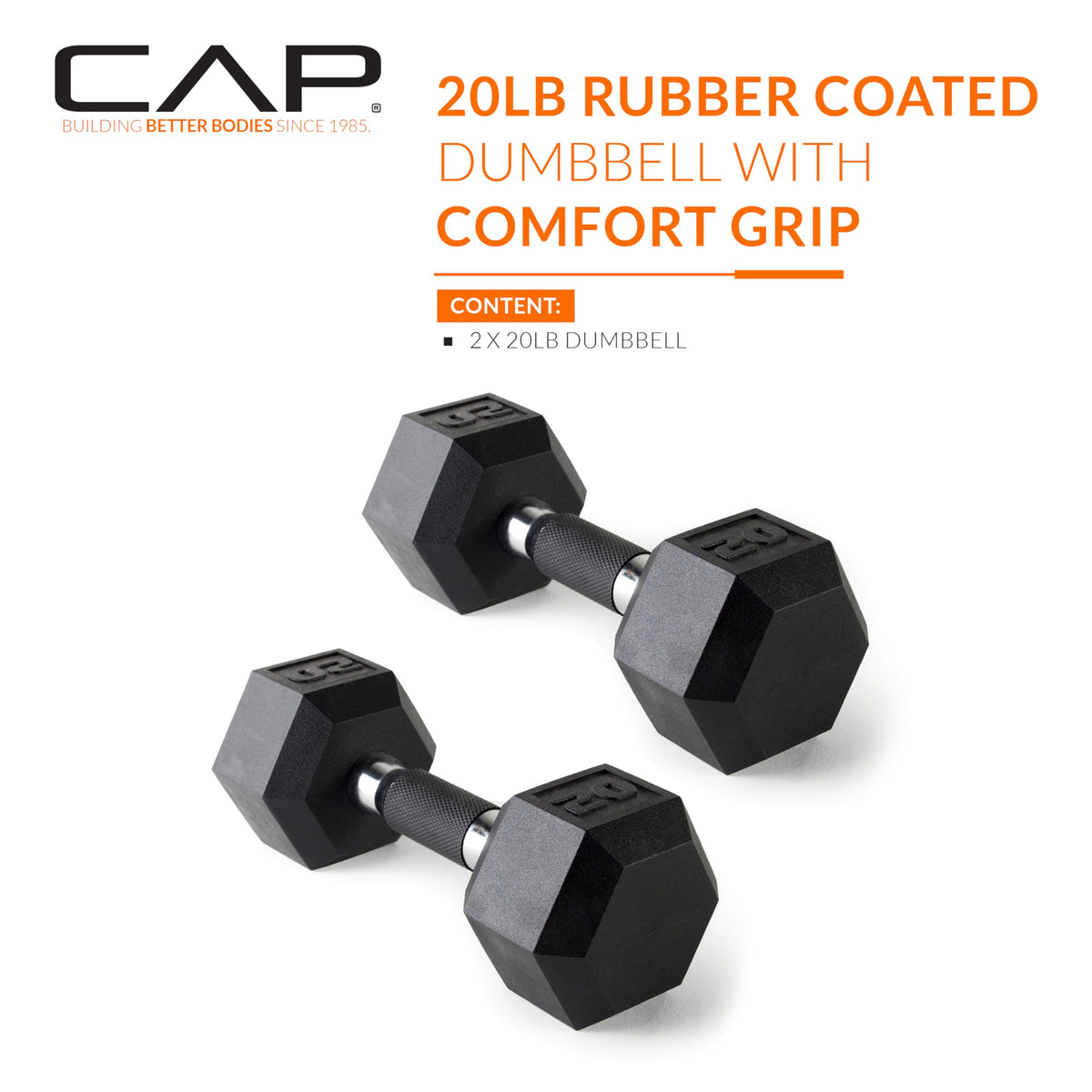 CAP Barbell 20 LB Coated Hex Dumbbell Pair, Padded Grip