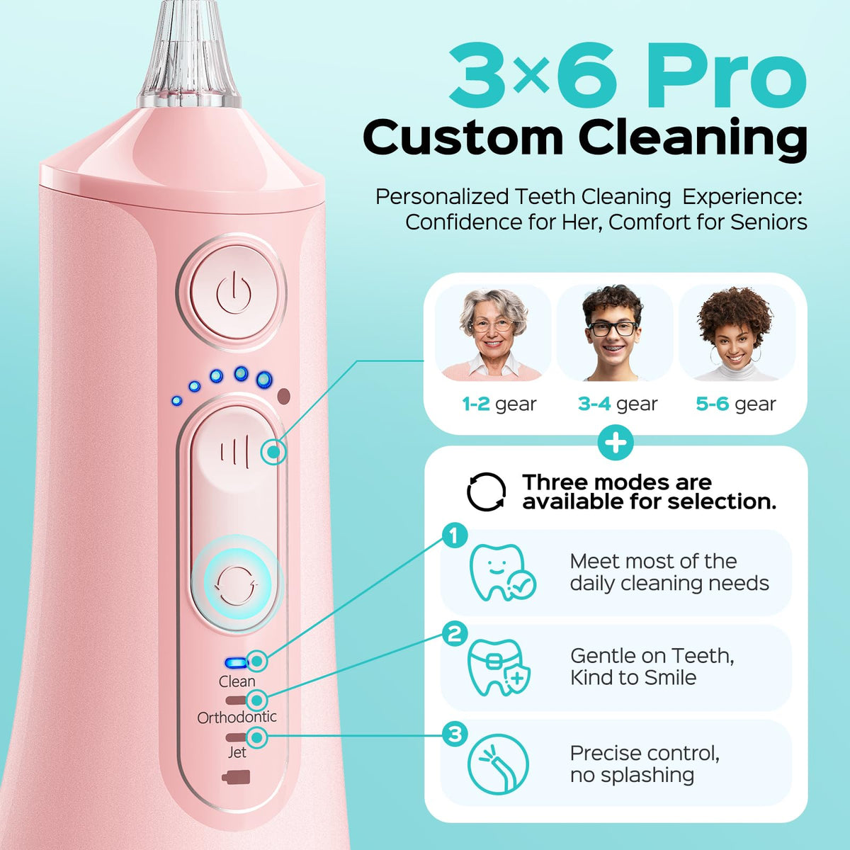 Coslus C51 Portable Water Flosser, 300ml Tank, IPX7, Pink
