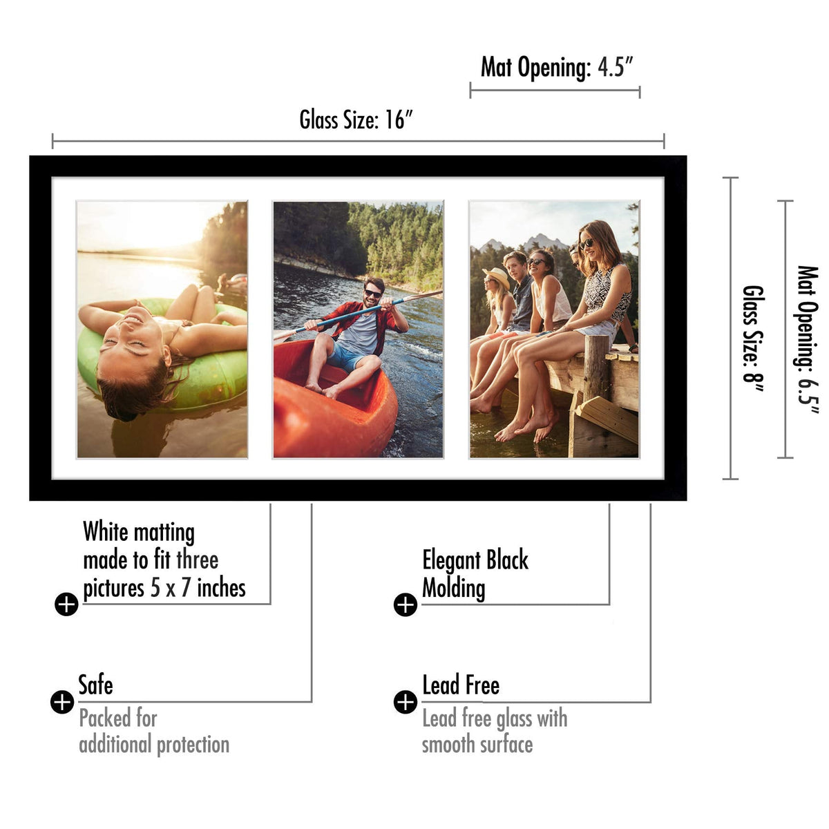 Americanflat 5x7 Collage Picture Frame, Three Photos, Black