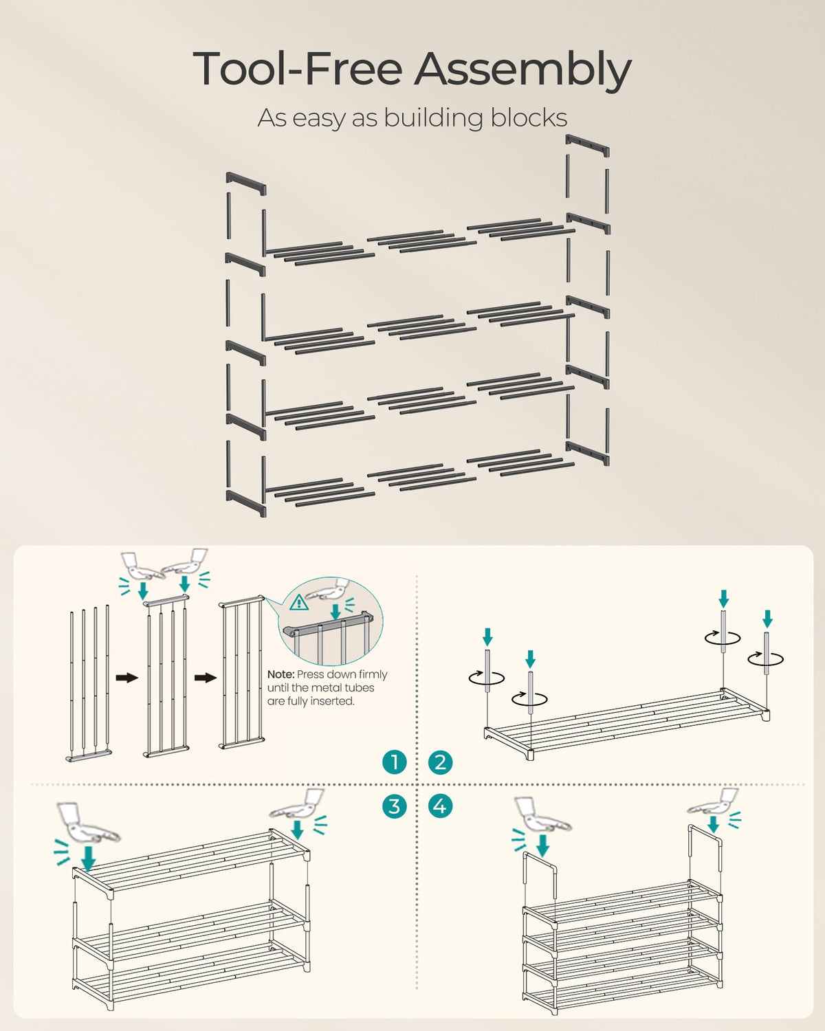SONGMICS 4-Tier Stackable Shoe Rack, Black ULSA14BK