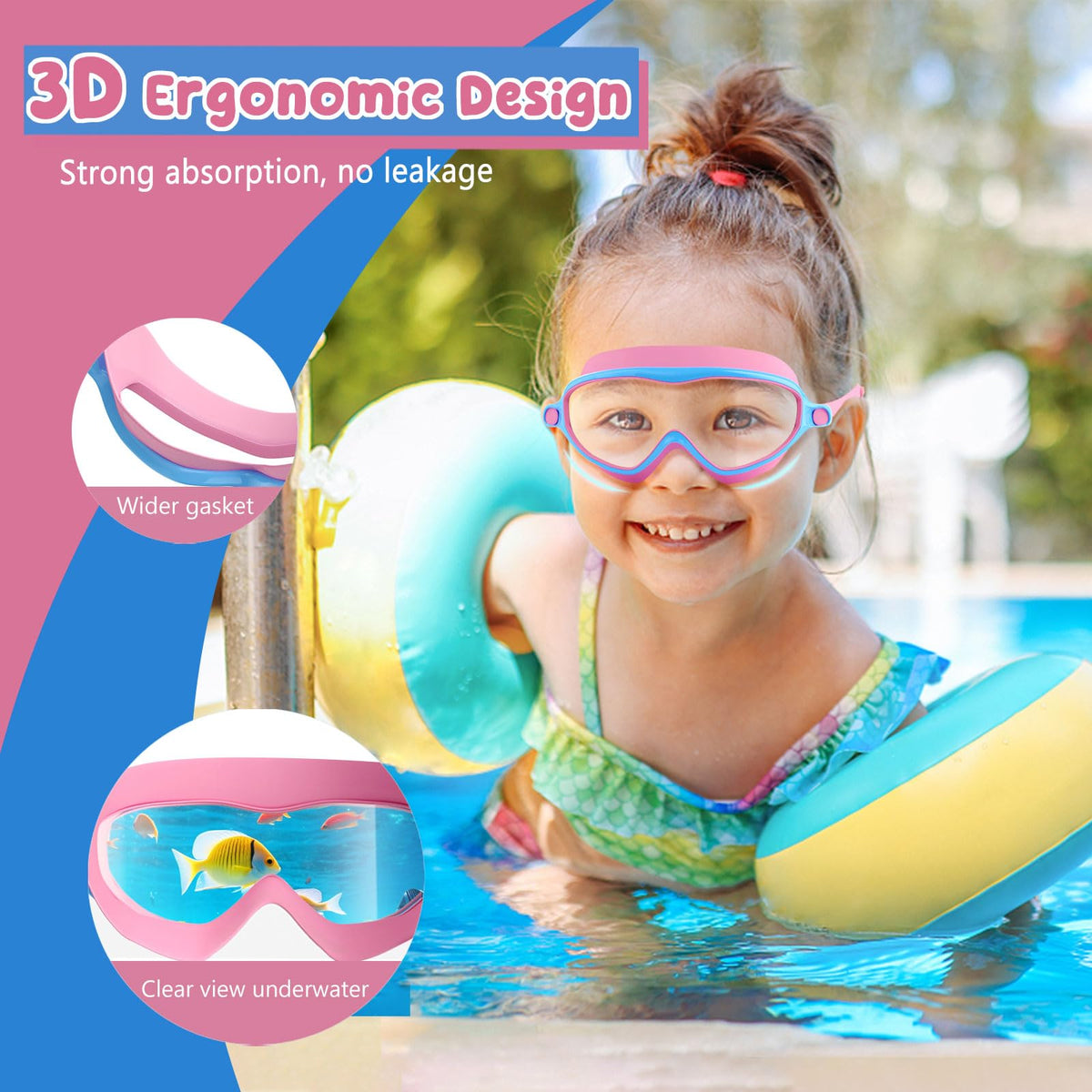 Kids' Anti-Fog Swimming Goggles, Ages 4-14 (2 Pack)