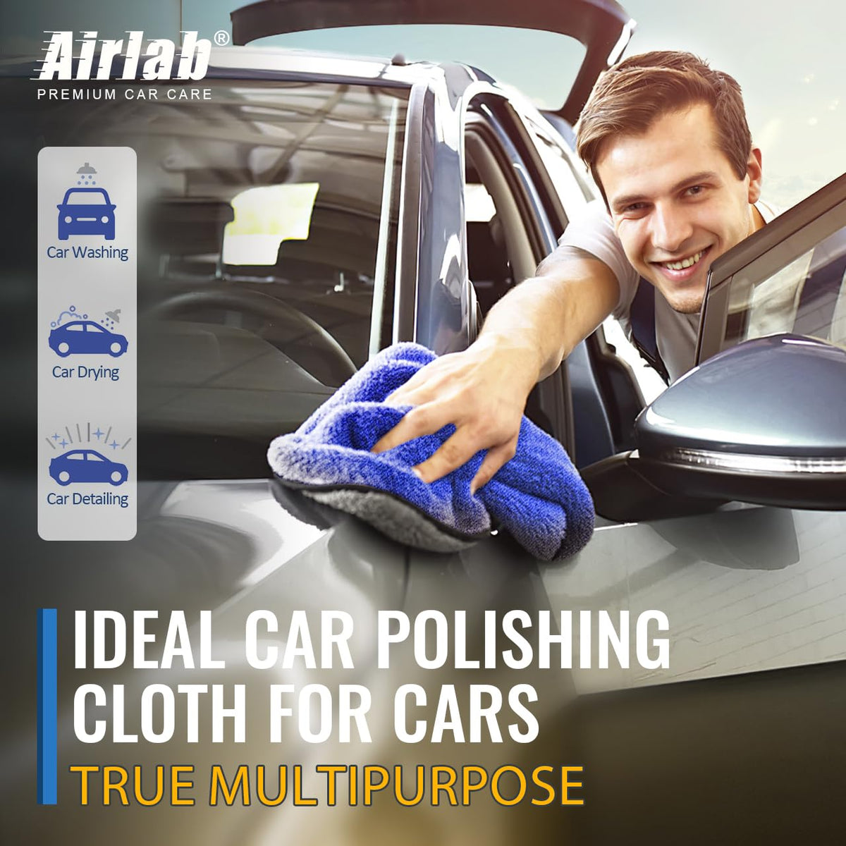 Airlab Microfibre Car Drying Towels, 800 GSM, 40 x 40 cm, 4-Pack