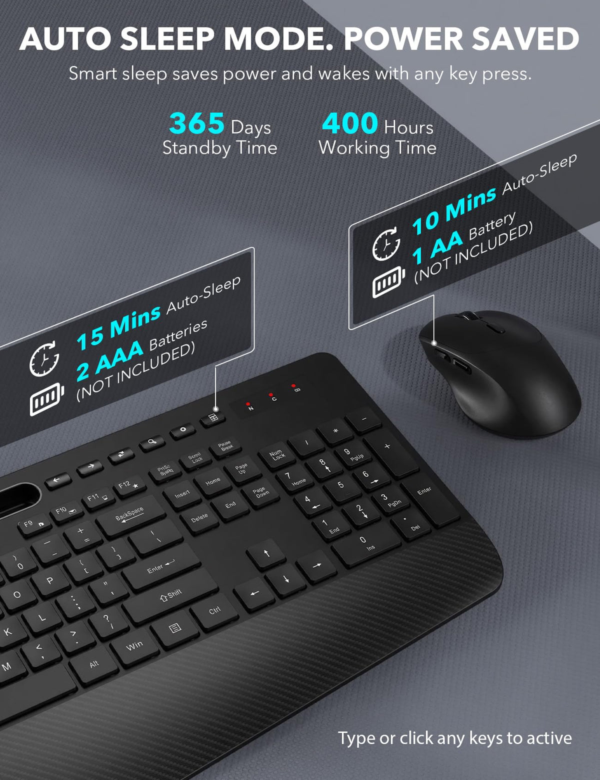 Wireless Keyboard and Mouse Combo with Wrist Rest, Black