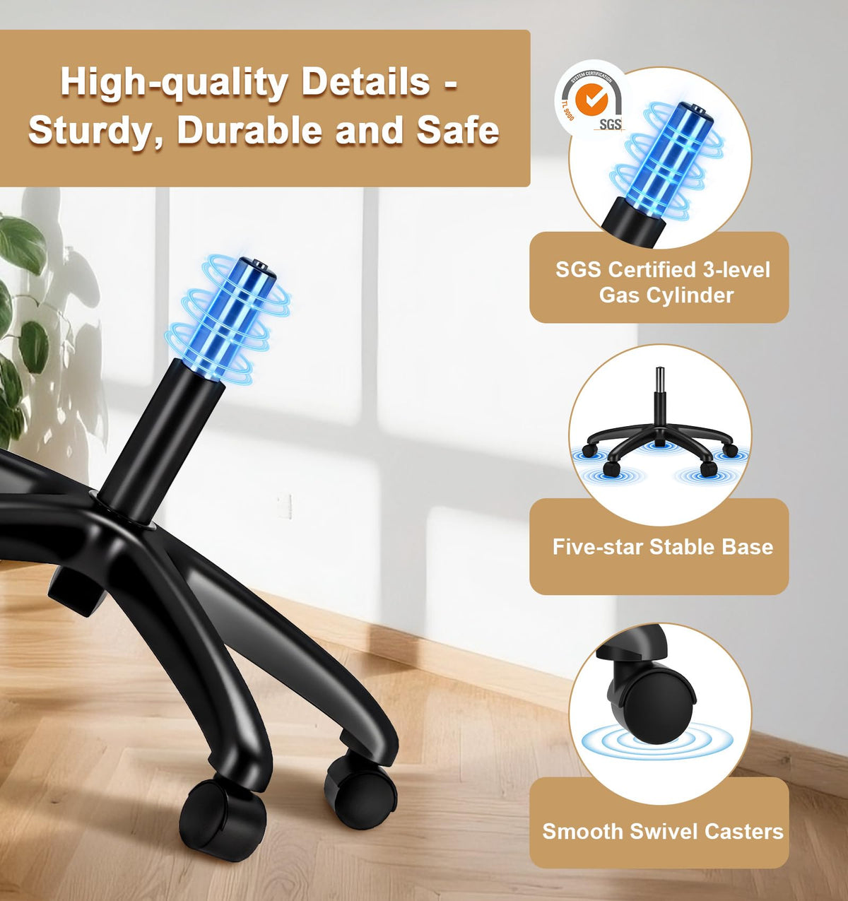 SPRDENG Ergonomic Office Chair with Lumbar Support and Headrest