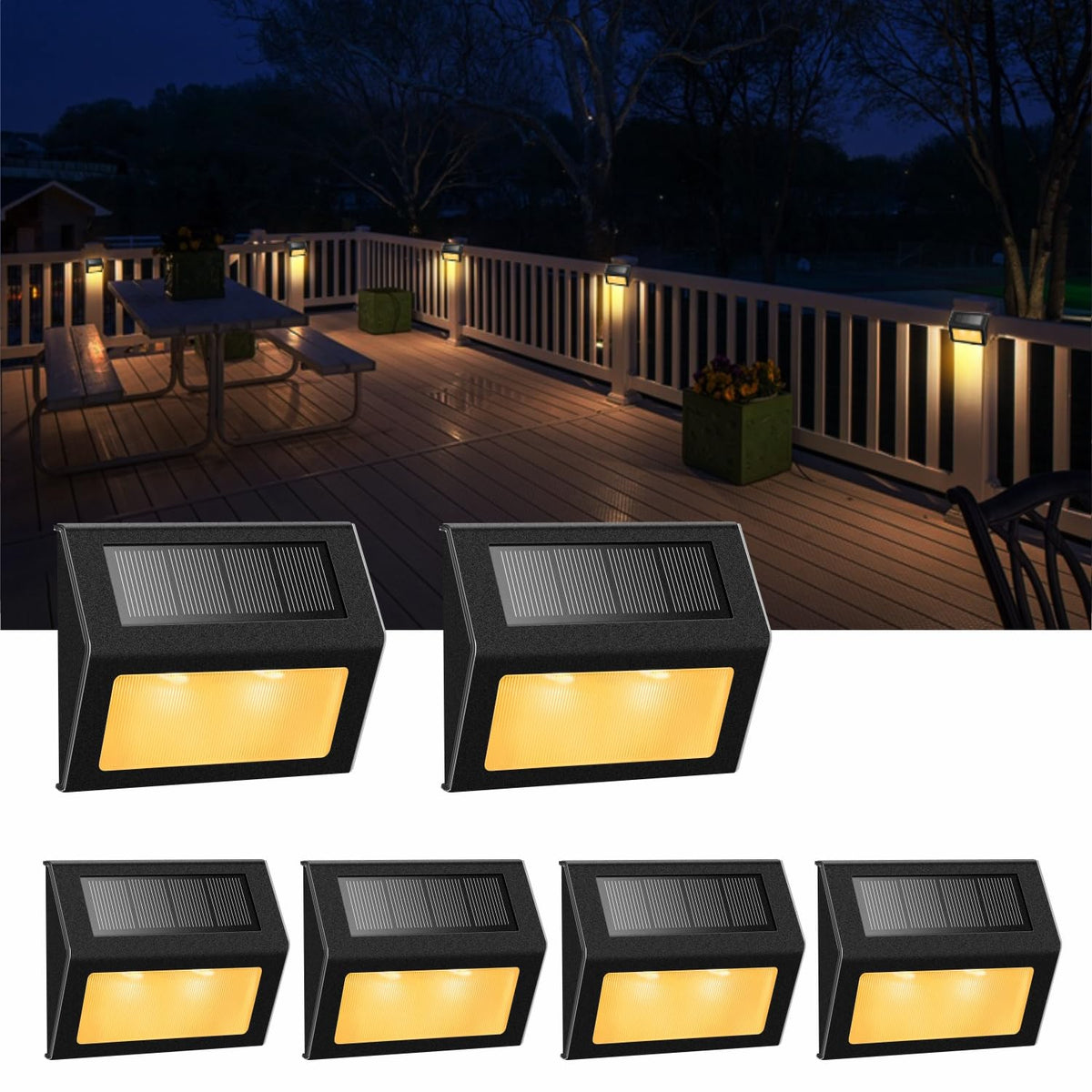 Solar LED Step & Deck Lights, Black (6 Pack)