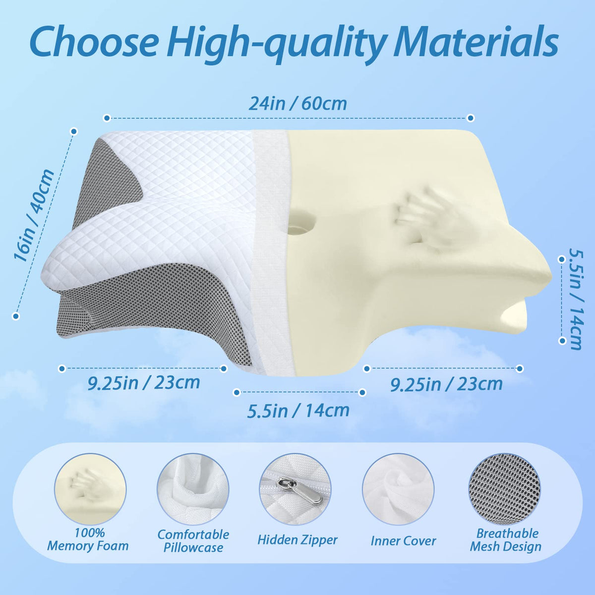 HOMCA Memory Foam Cervical Pillow, Gray