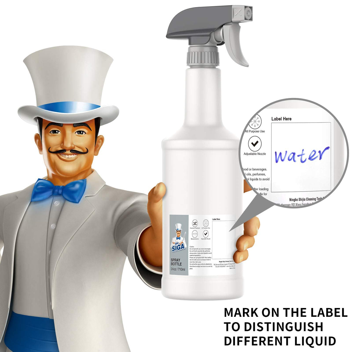 MR.SIGA Plastic Spray Bottles, 24 oz (3 Pack)