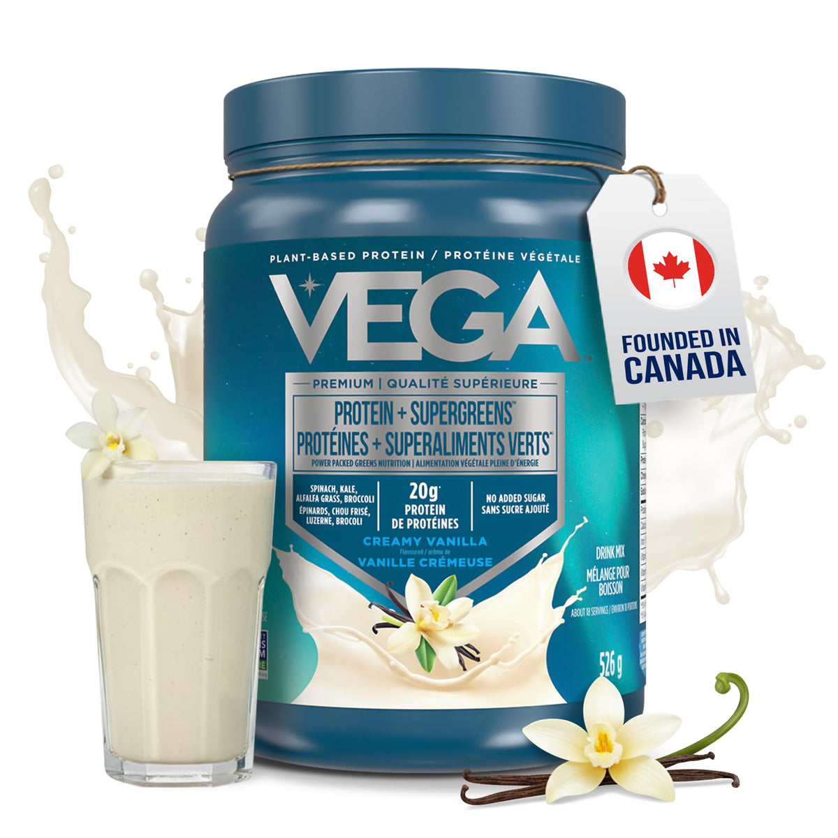 Vega Protein + Supergreens Plant-Based Protein, Vanilla, 526 g