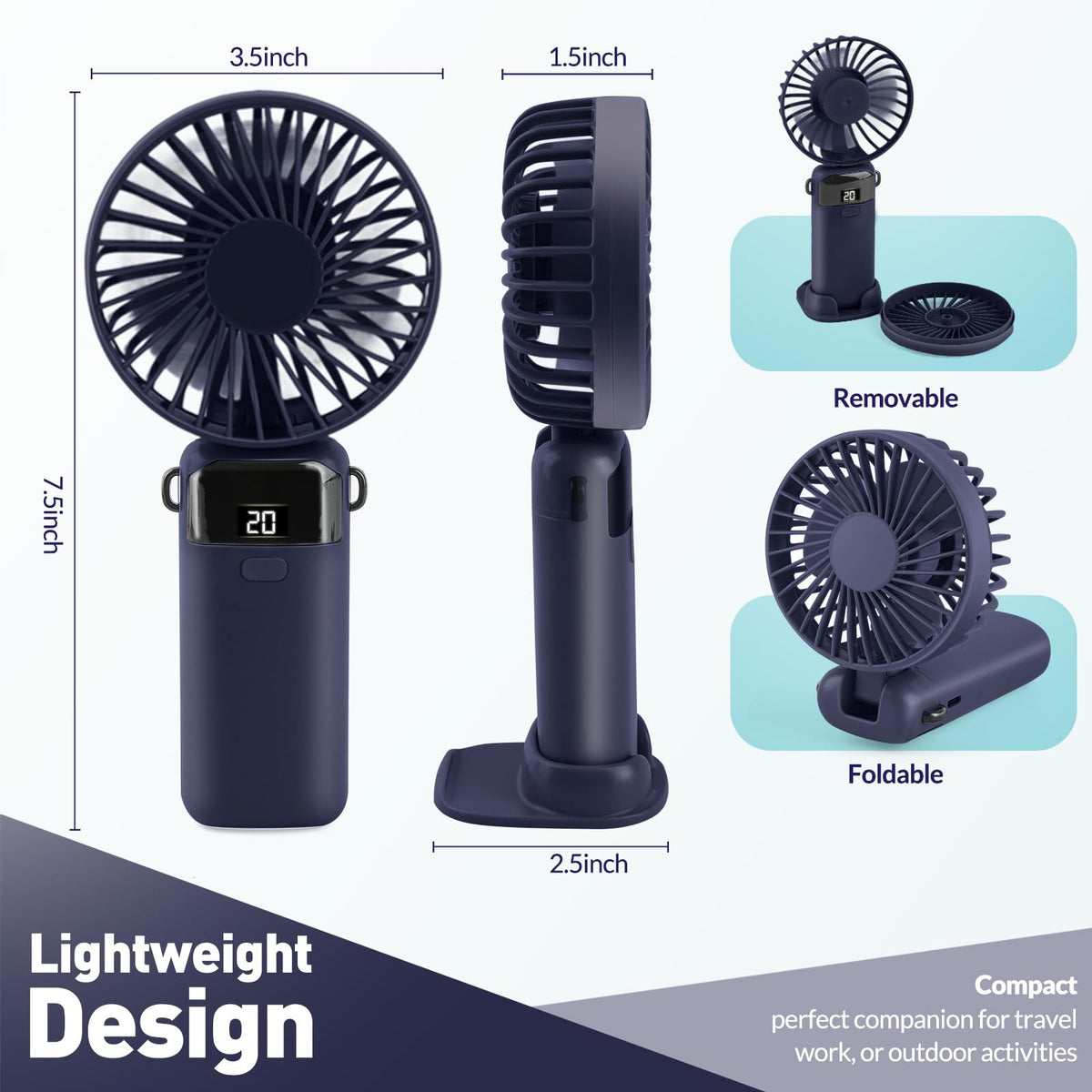 Portable Handheld Fan Rechargeable Small Fan 5 Speeds