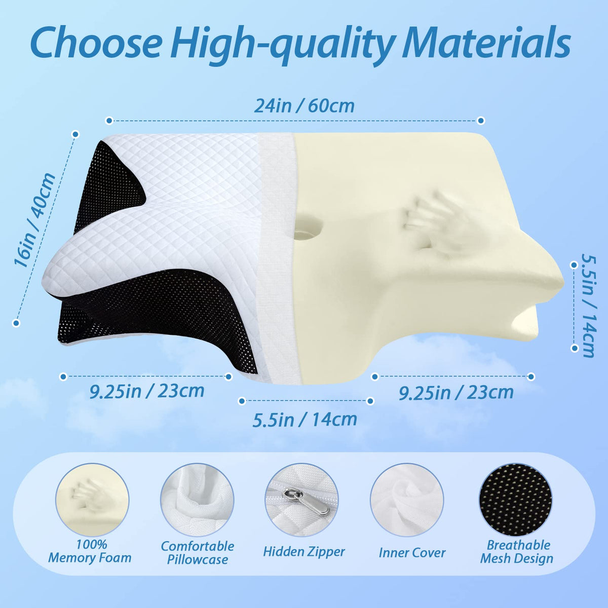 HOMCA Memory Foam Cervical Pillow, Black