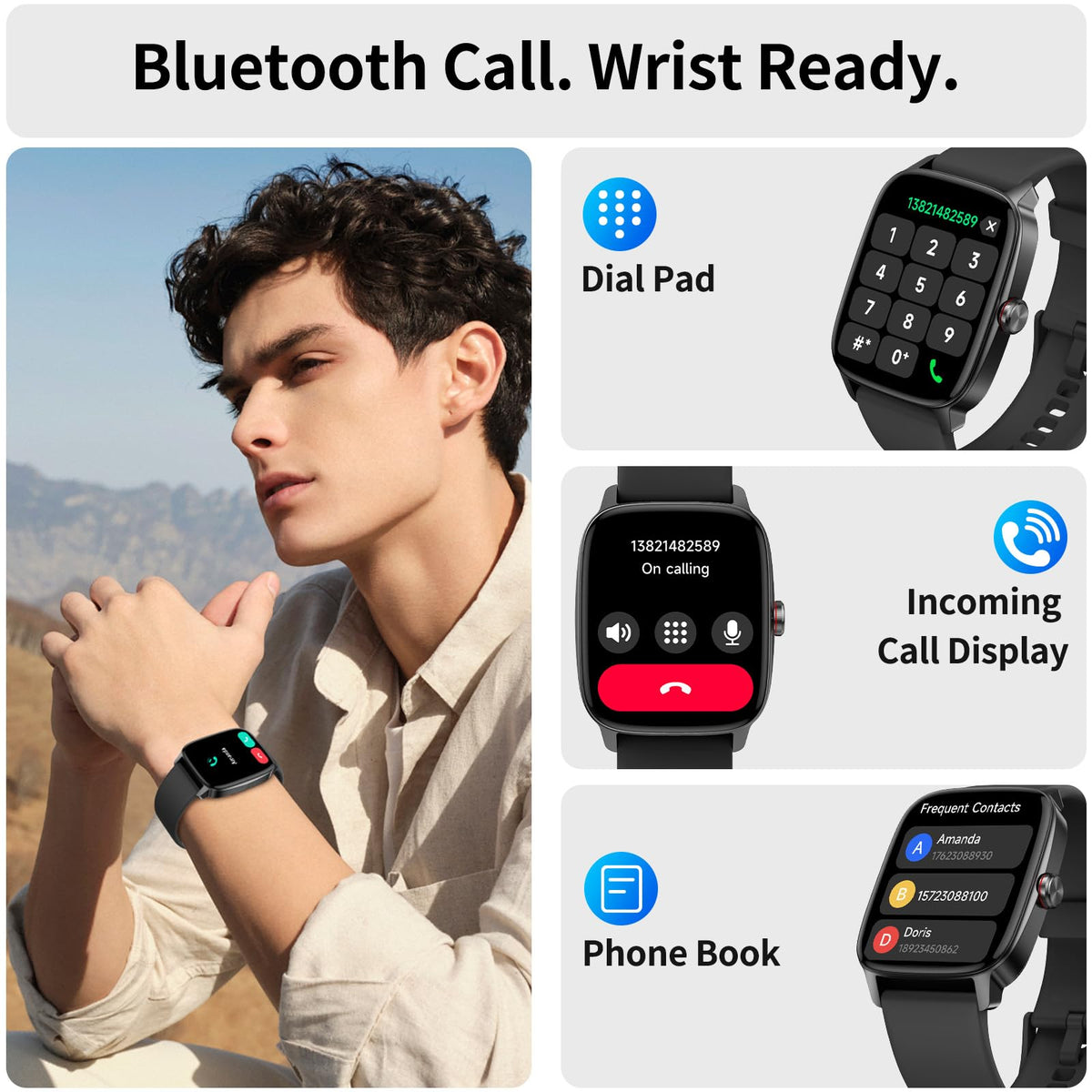 Bluetooth Call Smart Watch for Men and Women, 1.85 Inch
