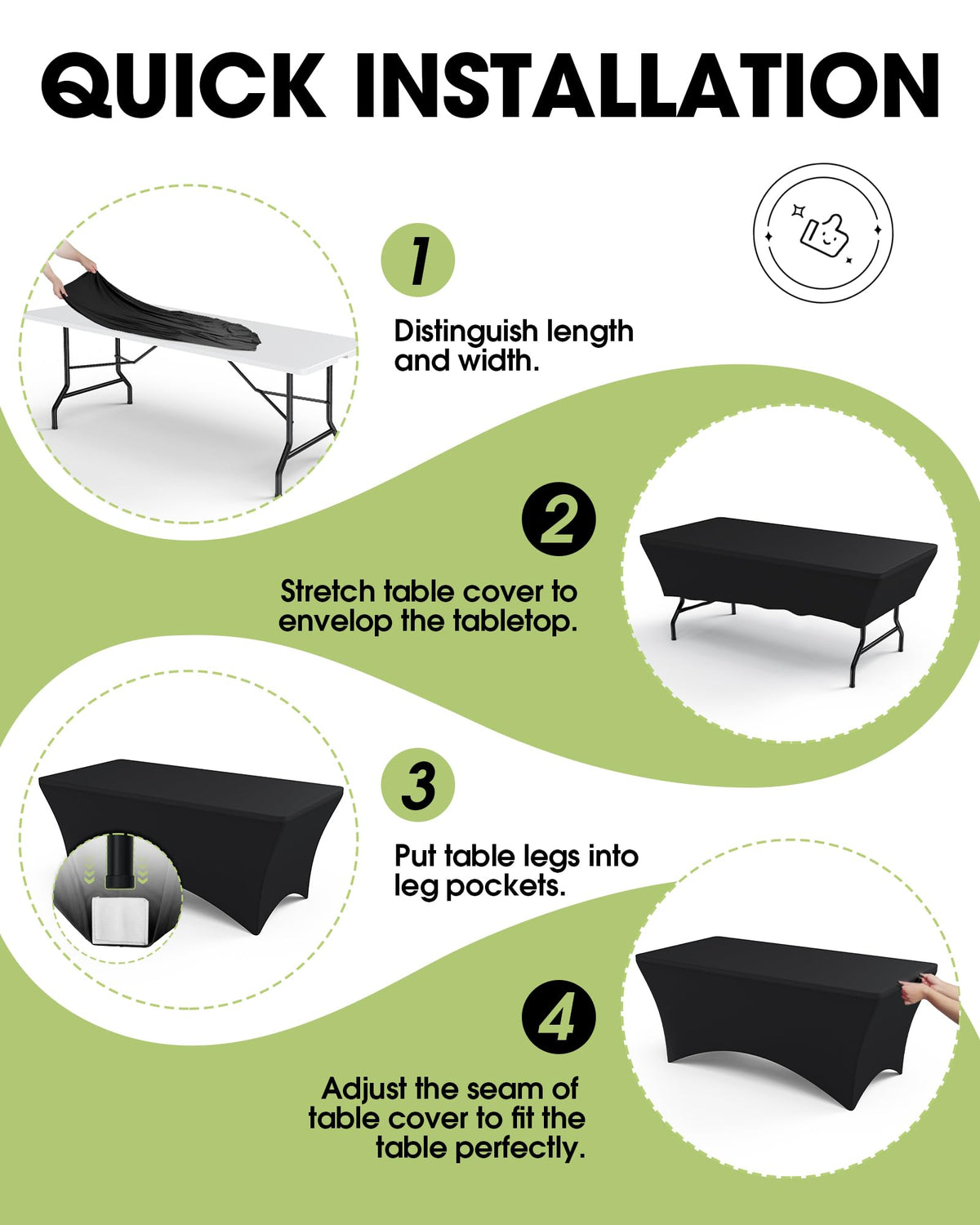 Pureegg Spandex Fitted Tablecloth, Black, 6 ft, 2 Pack