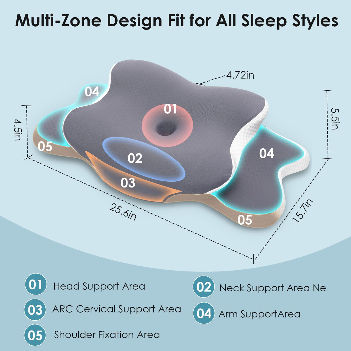 Delyoly Memory Foam Contour Pillow, Gray