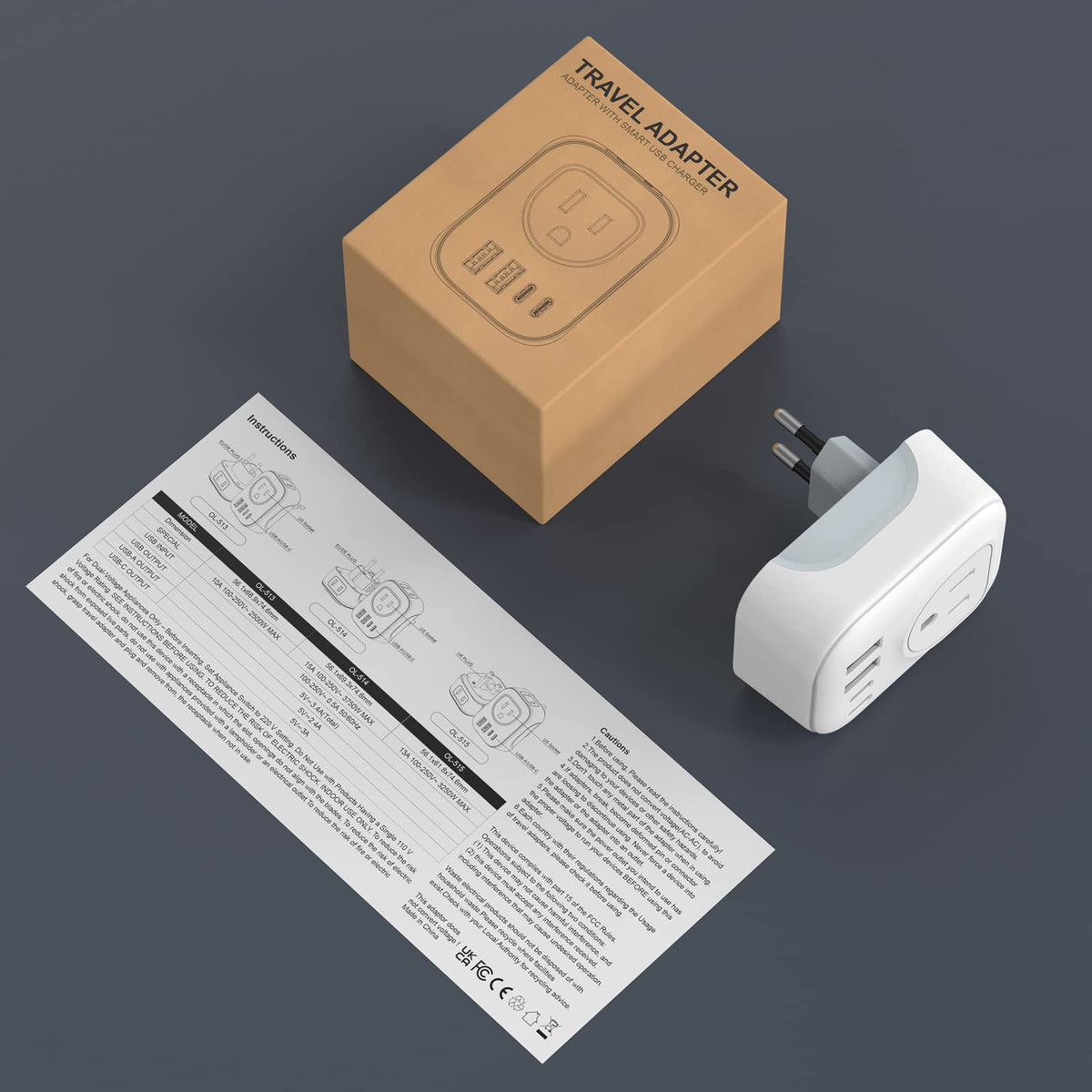 Vylee International Travel Plug Adapter, 4 AC Outlets, 2 USB-C Ports