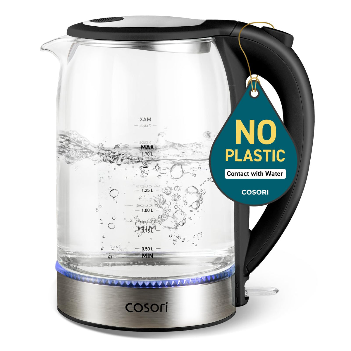 Cosori Glass Electric Kettle, 1.7 L, 1500 W, Black