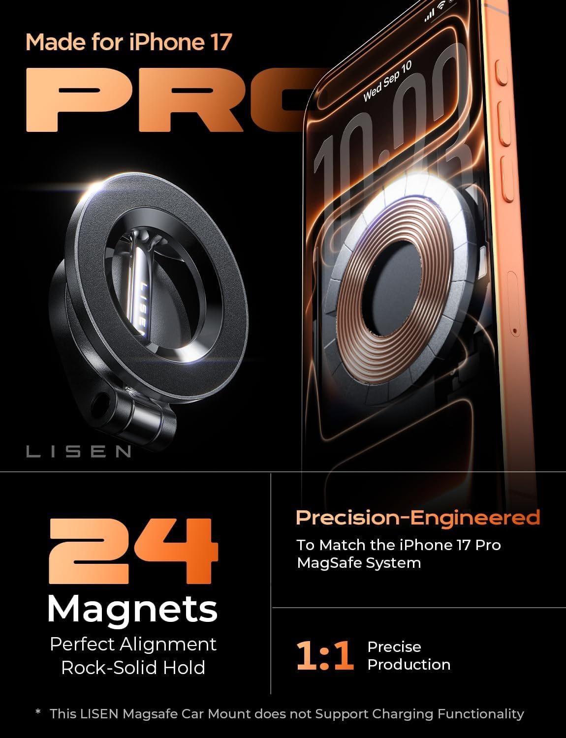 LISEN Magnetic MagSafe Car Phone Mount