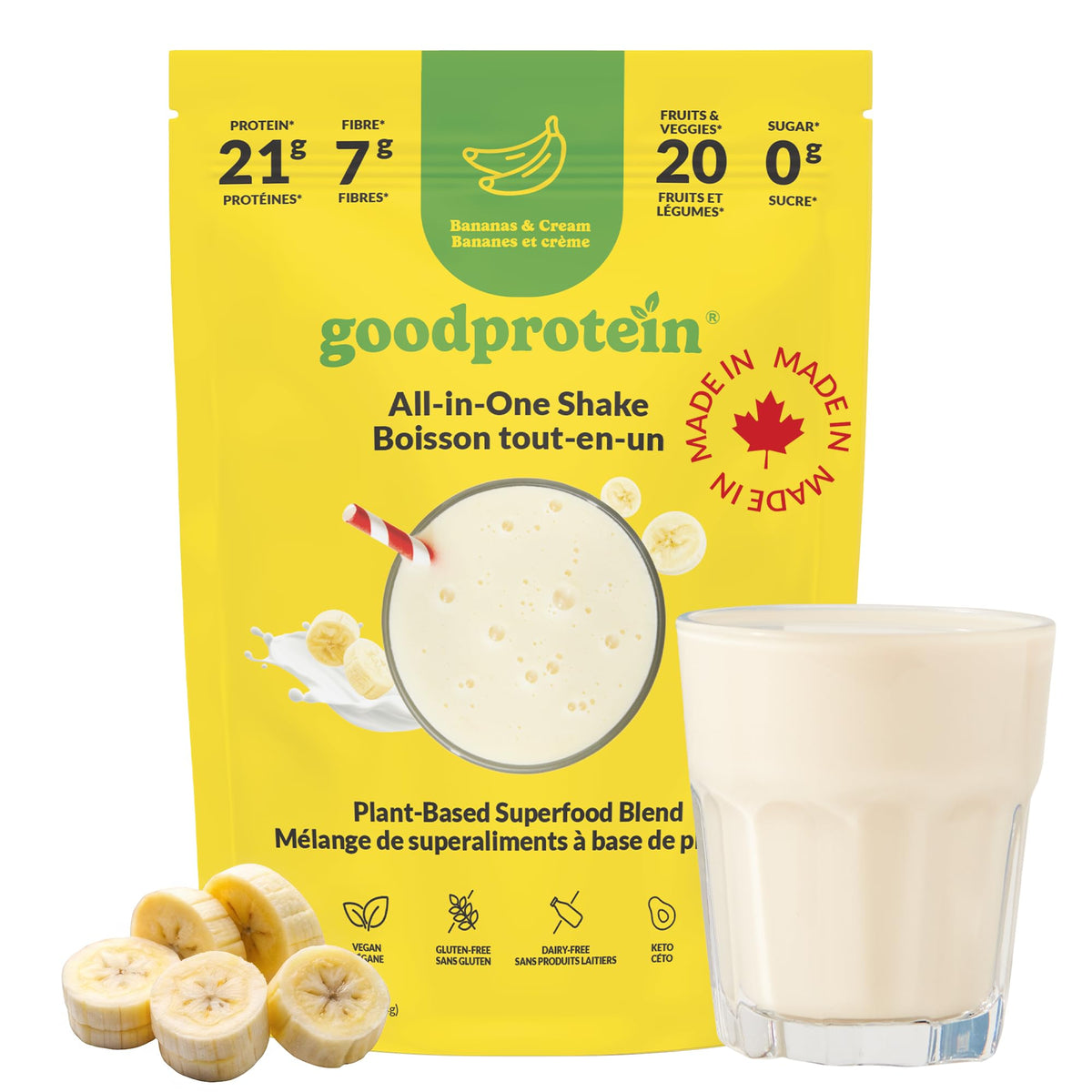 Good Protein Plant-Based All-in-One Shake, Bananas & Cream, 440 g