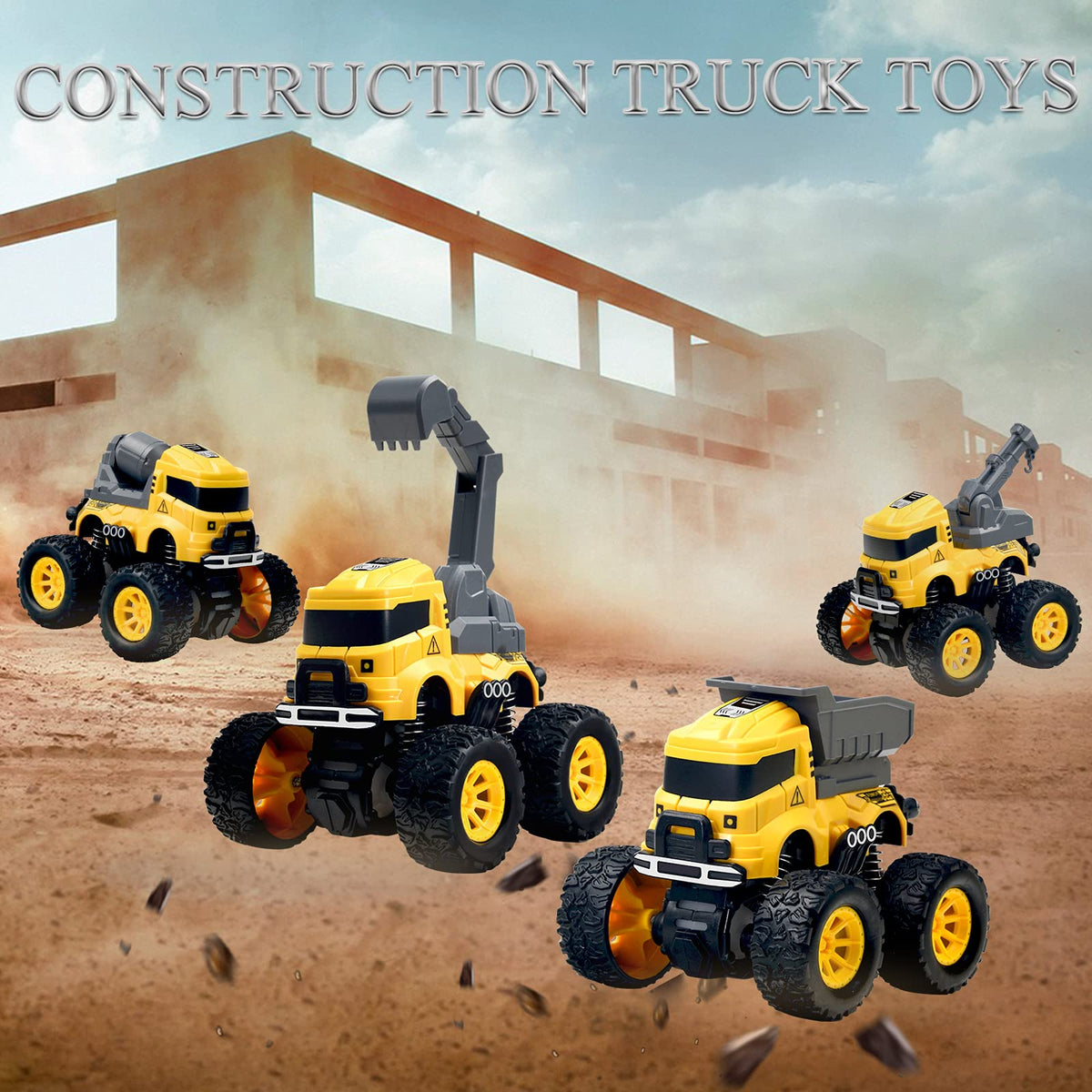 Construction Monster Truck Toys, 4 Pcs