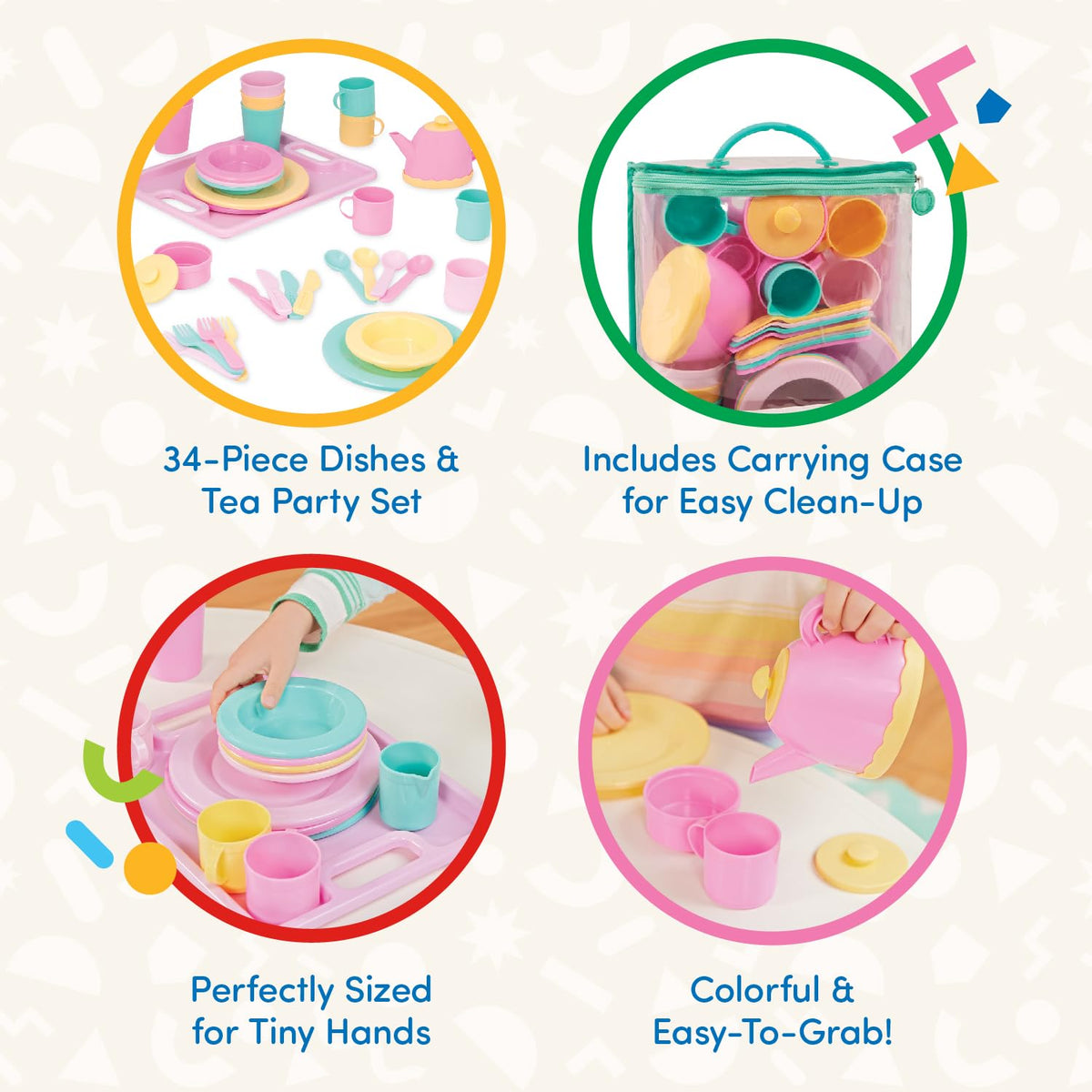 Battat Play Circle Dish Set, Dishes Wishes Dinnerware, 34 Pieces