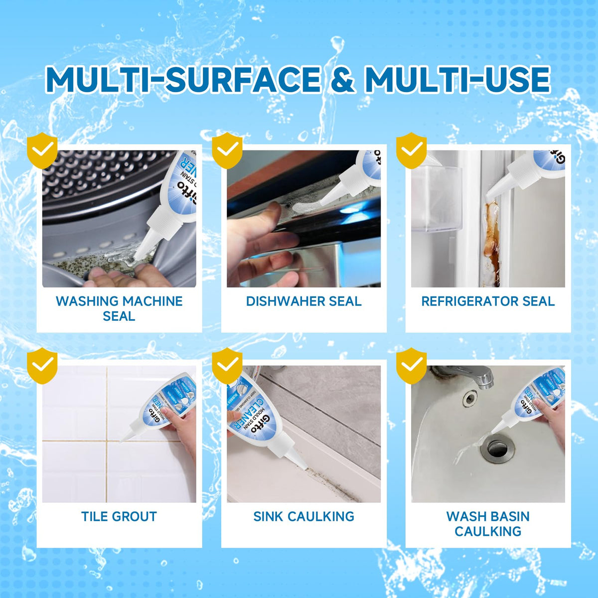 Mould Stain Remover Gel and Grout Cleaner with Brush, 10 Fl Oz