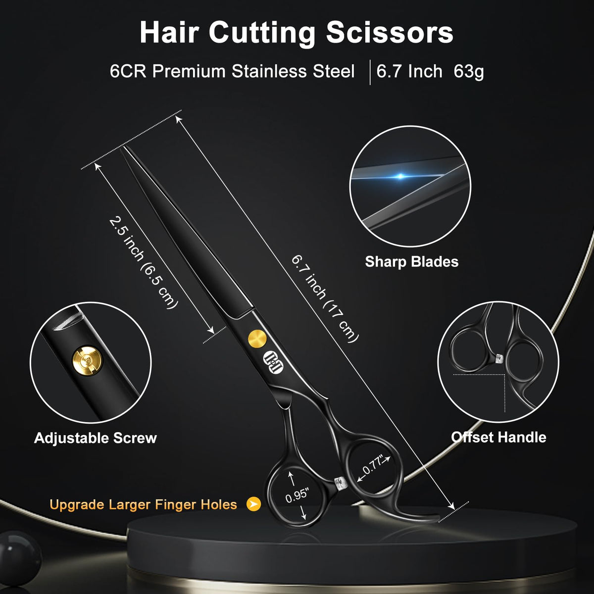 CIICII Professional Hair Cutting Scissors Kit, 6.7 Inch, Black