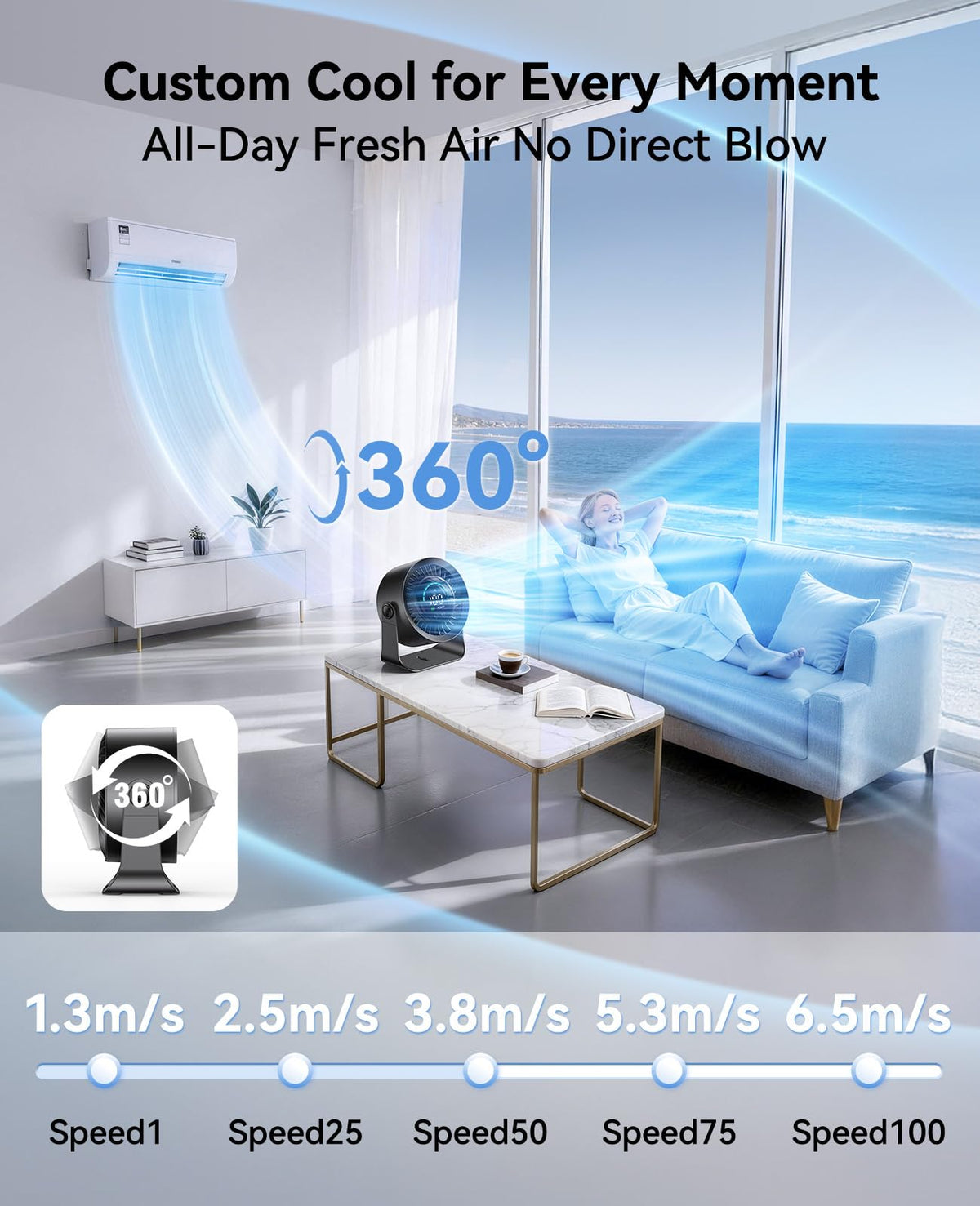 DIGIX Rechargeable USB Desk Fan for Bedroom