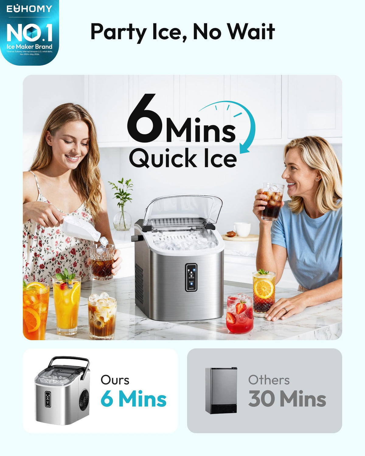 Euhomy Countertop Ice Maker, 26 lb per Day, Self-Cleaning