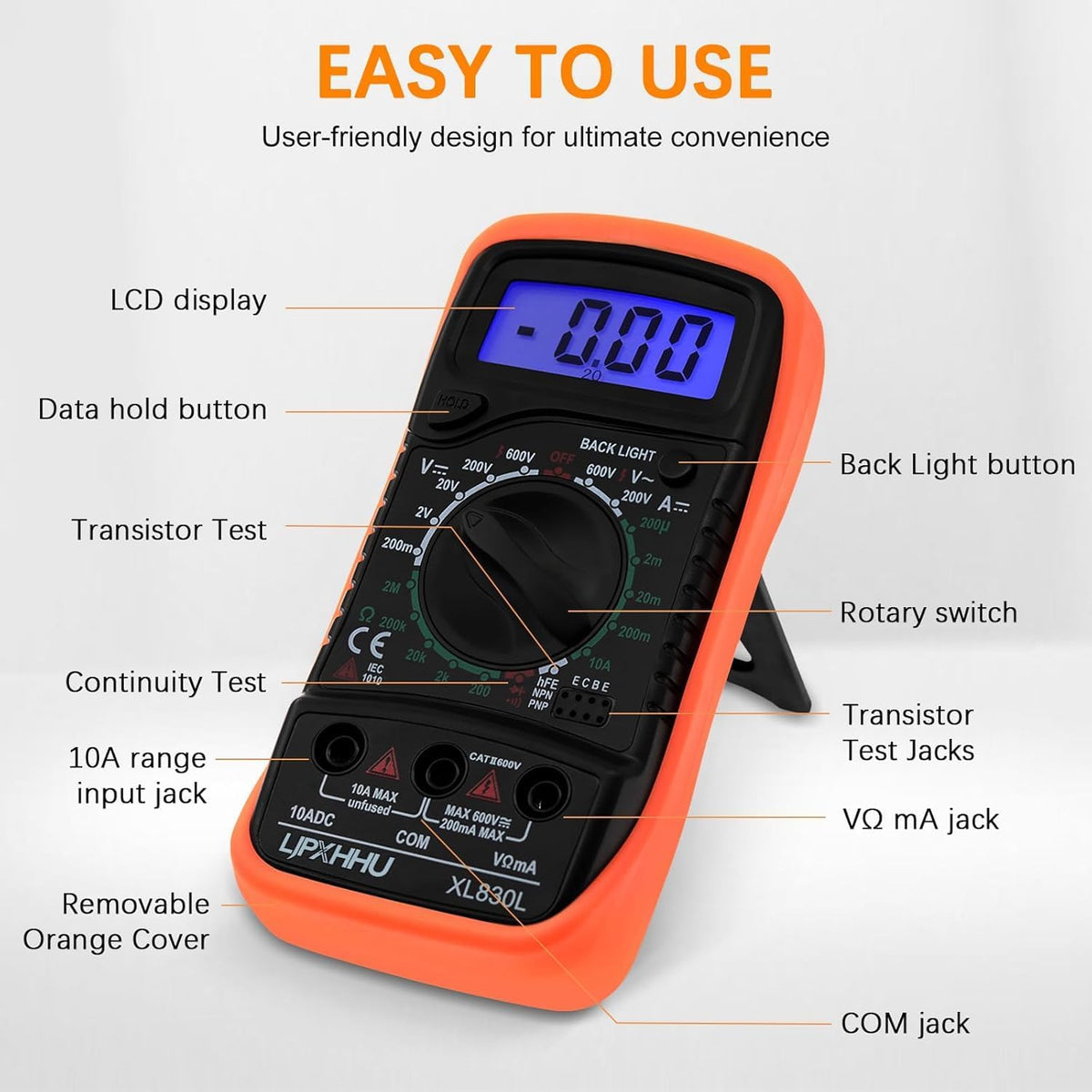 Digital Multimeter with Test Leads & Backlit LCD