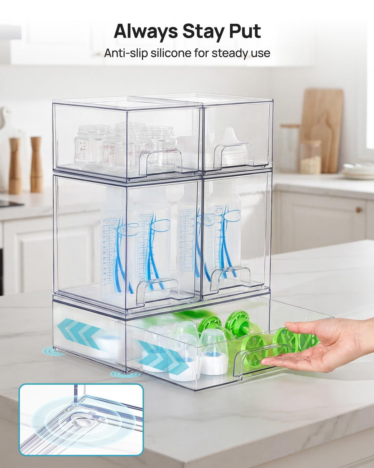 Vtopmart Stackable Clear Storage Drawers, 12" Wide (Set of 5)