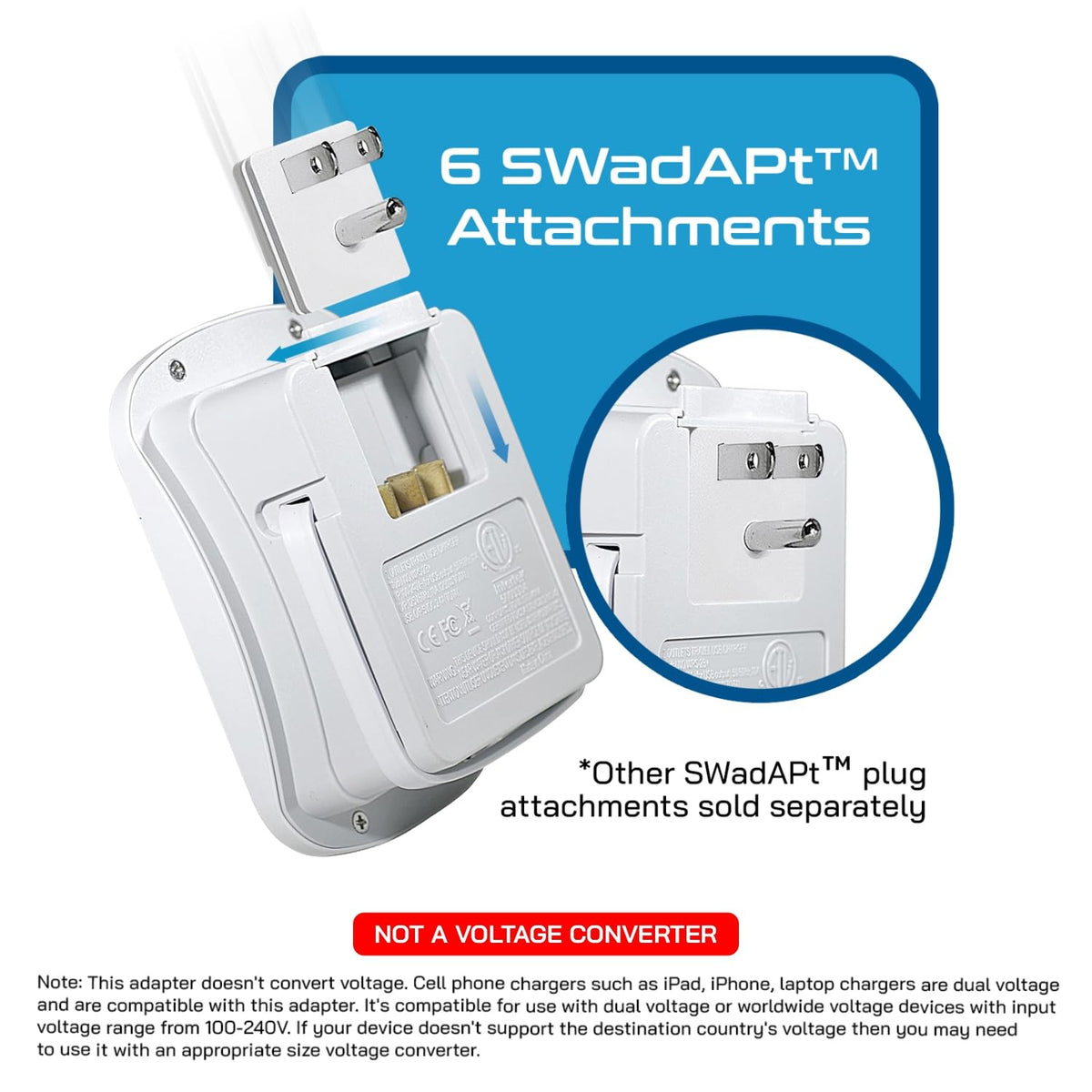 Ceptics World Travel Adapter Kit with 2 USB and 2 US Outlets, WPS-2B+