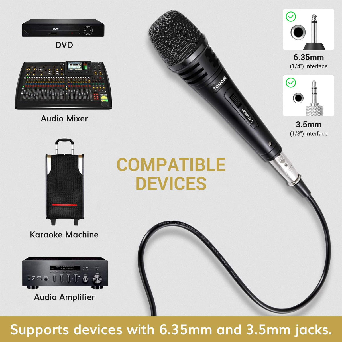 TONOR Dynamic Karaoke Microphone with 4.5m XLR Cable, Black