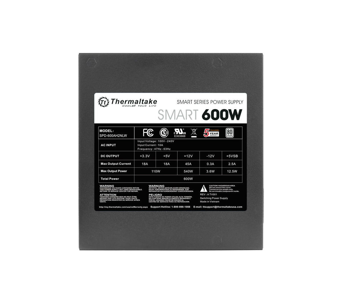 Thermaltake Smart 600W ATX Power Supply, PS-SPD-0600NPCWUS-W